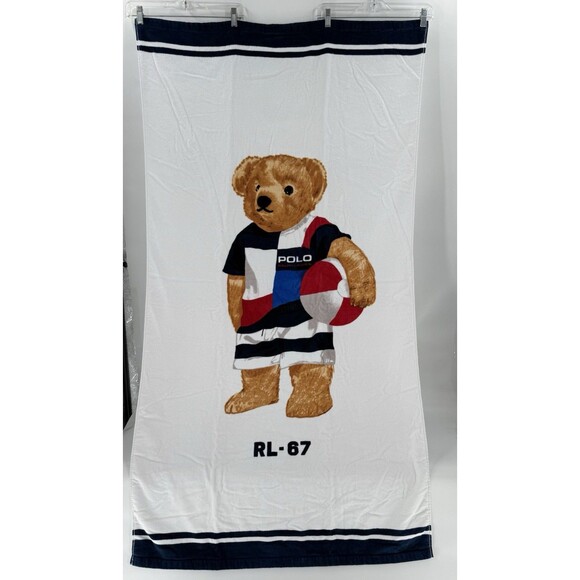 Ralph Lauren Polo Teddy Boy Bear With Beach Ball RL -87 Beach Towel 62" x 35" - Picture 8 of 14
